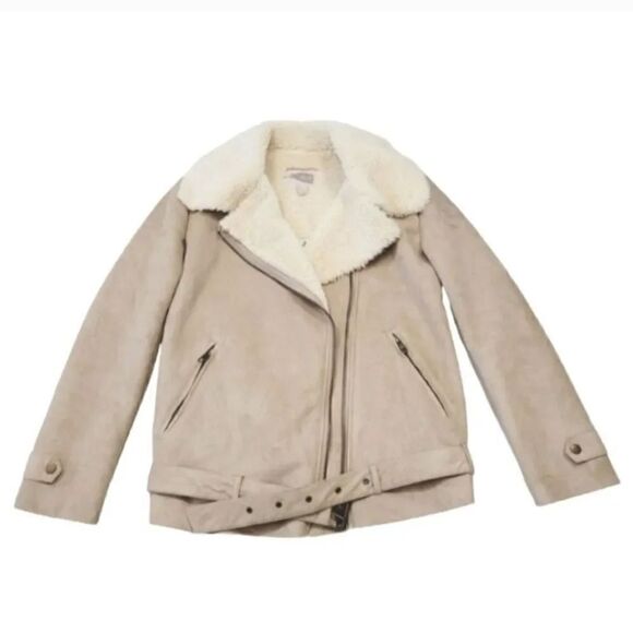 NEW Forever 21 Faux Suede and Fur Lined Aviator Flight Jacket in Camel Size XS - Picture 8 of 14